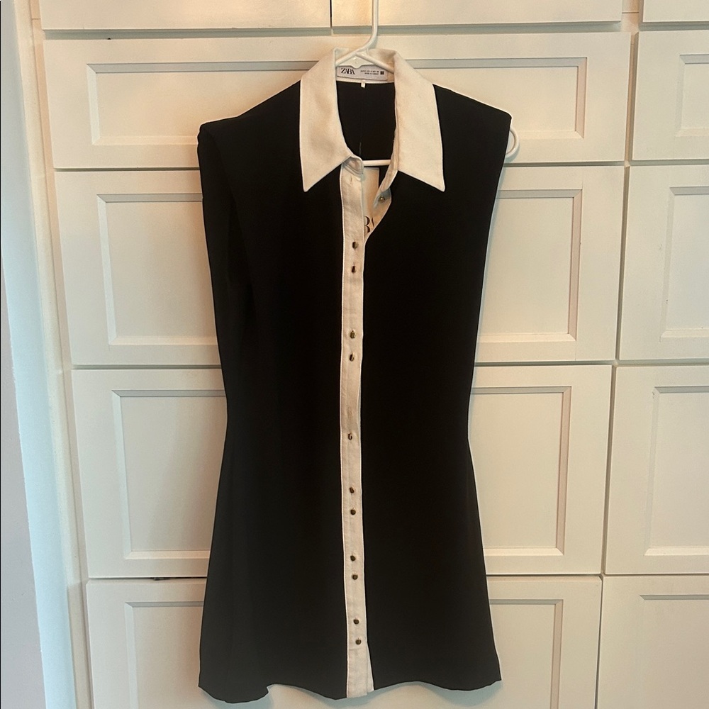 Zara Black & White Gold Button Dress